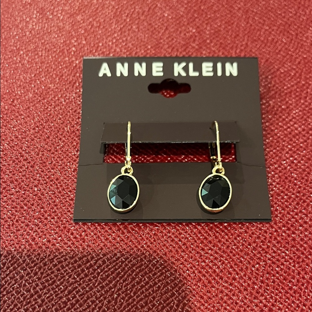 Anne Klein Black and Gold ONXY Facet Cut Oval Earrings Brand New
